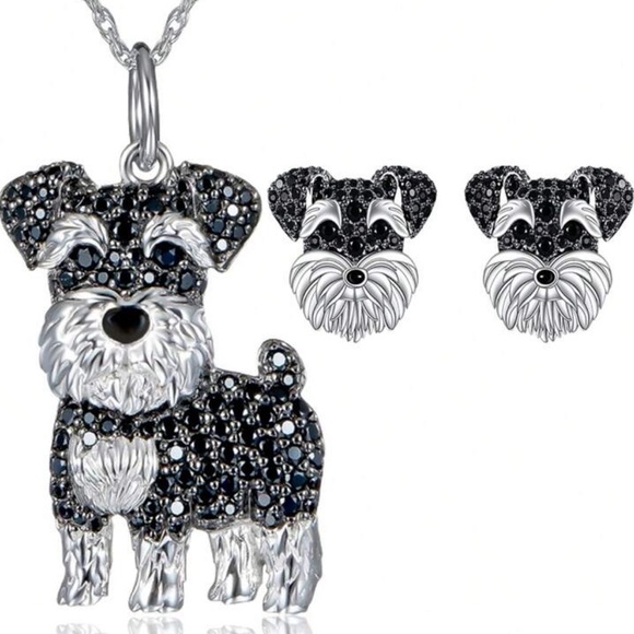 Schnauzer Rhinestone Necklace and Earrings Set - Picture 4 of 6